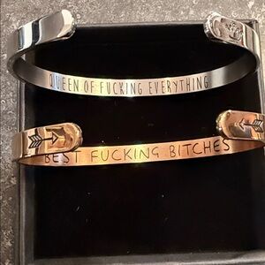 Silver and copper Tone Cuff Bracelet Set 
sayings inside!!!!!
Brand New